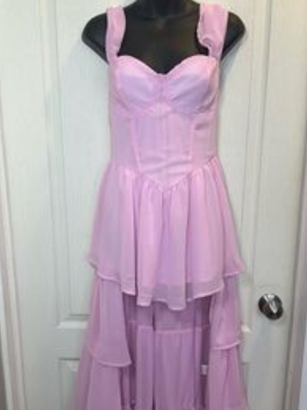 SHEIN Light Pink Tiered High-Low Chiffon Dress